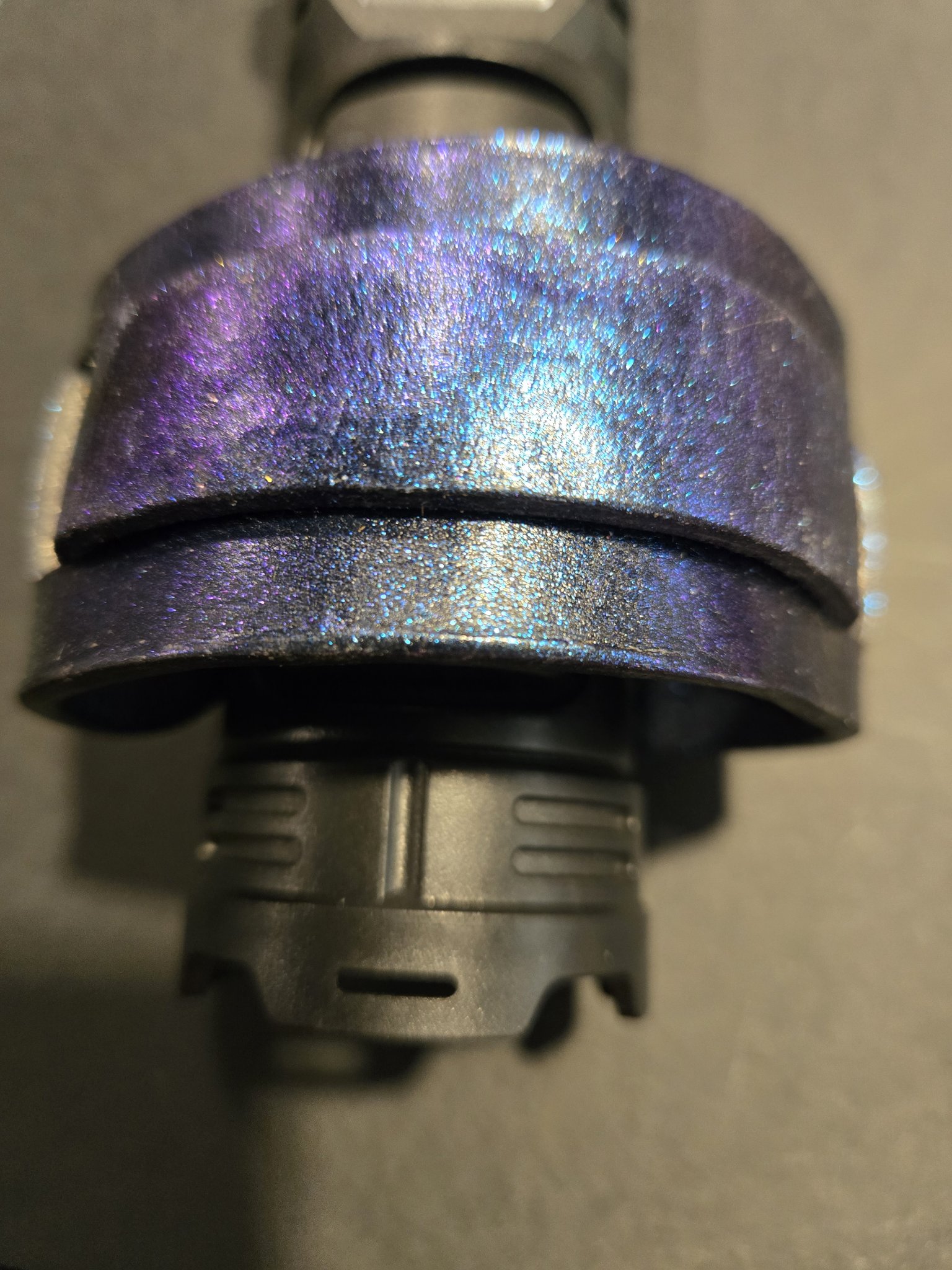 Stock 216 standing upright to show the layered color-changing leather bands