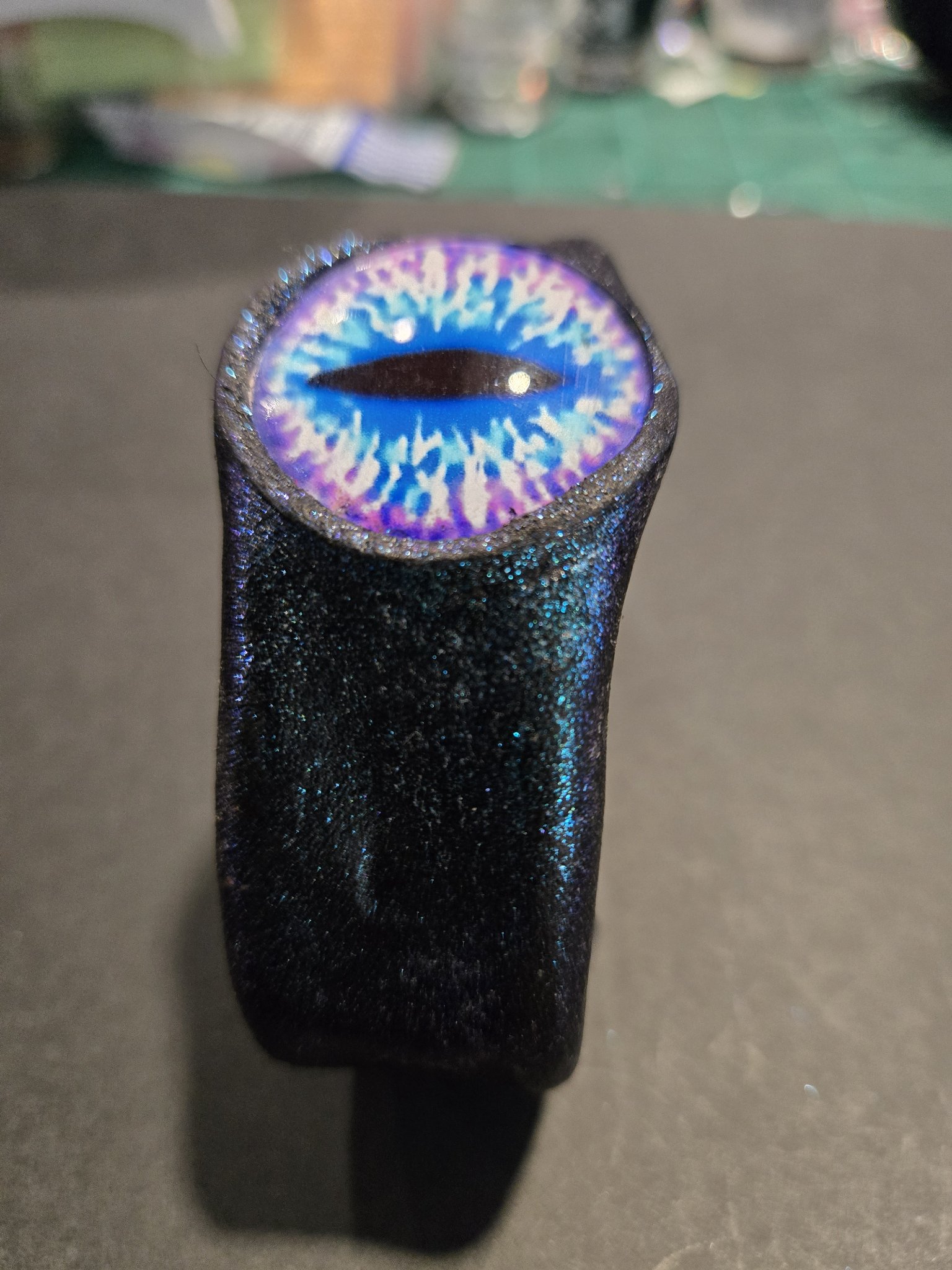 Stock 219 standing upright to show its substantial shape and vivid blue dragon eye